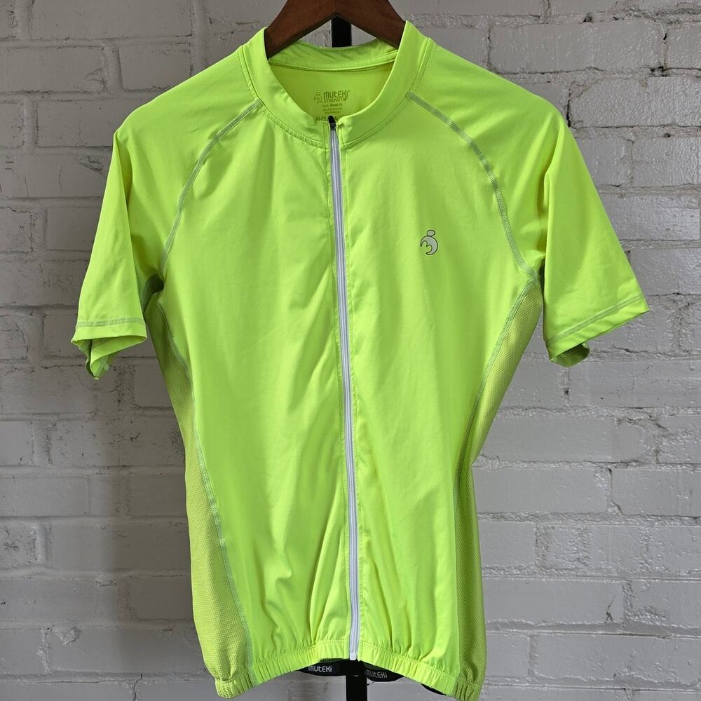 Muteki Strength Men S Cycling Jersey Neon Yellow Full Zip Reflective Bike Shirt
